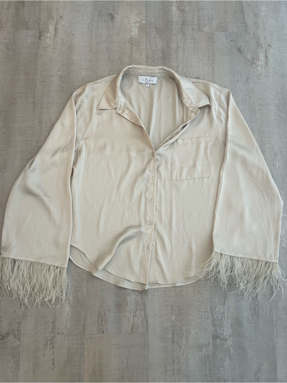 L'Academie Satin Button-Front Blouse - Cream